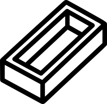 Minimalist outline of an empty rectangular prism container, isolated on white.