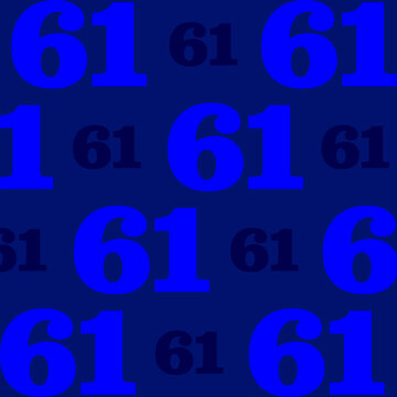Blue pattern background with number 61 typography in various sizes and shades
