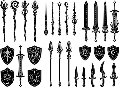 Medieval Weapons And Shields Collection Vector Set