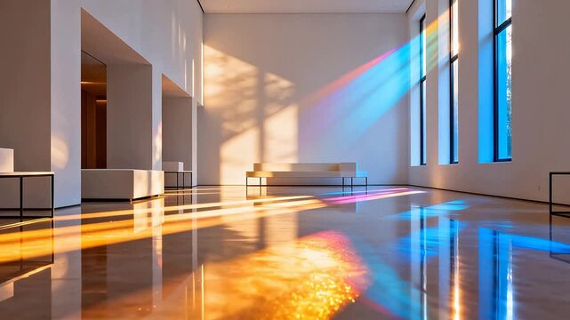 Modern interior with sunlight and shadows