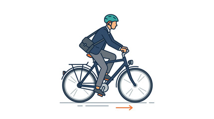 Obraz premium Man in Suit Cycling to Work on Bicycle with Helmet and Briefcase