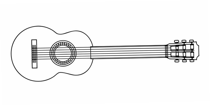 Line Drawing Of An Acoustic Guitar On A White Background