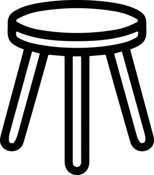 Simple three-legged stool icon, minimalist furniture design, isolated on white background