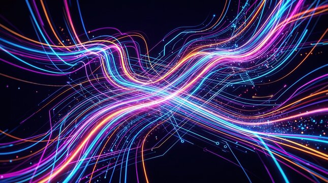 Futuristic neon abstract design with glowing digital lines