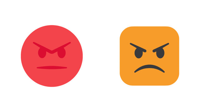 Set of angry emotion icons featuring red circular and orange square faces with furrowed brows and frowning expressions