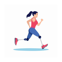 Obraz premium Woman running with prosthetic leg, flat vector illustration