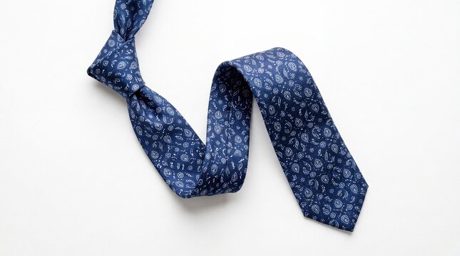 Blue patterned necktie isolated on white background elegant style