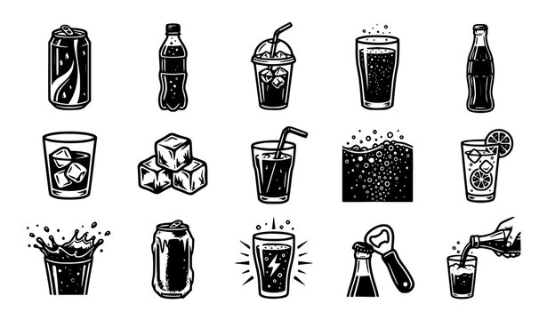 Vintage beverage collection hand drawn soda beer and drink illustrations