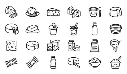 Dairy products icon set cheese yogurt milk and cream line art © Nirob