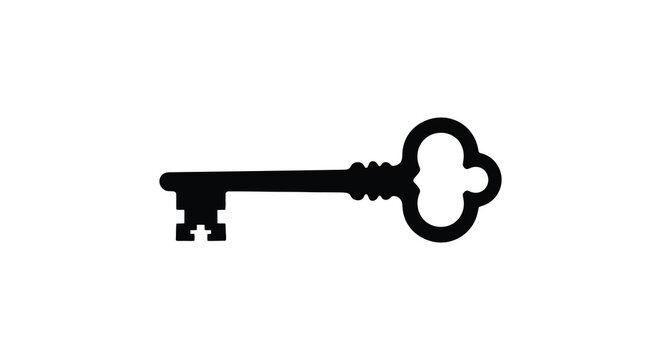 Antique key silhouette on a white background