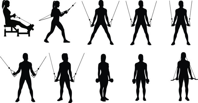 Set of Black Human Silhouettes in Various Standing and Dancing Poses Isolated on White Background