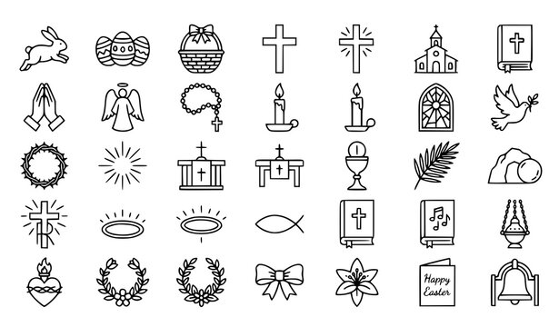 Christian and easter religious symbols line art collection