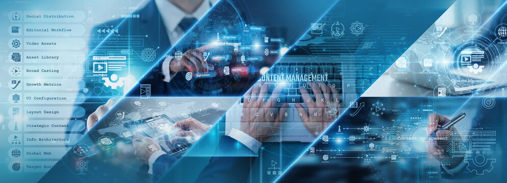 Digital media publication strategy. Specialized corporate teams organizing and distributing marketing assets seamlessly across a global business network. Creative online information flows.