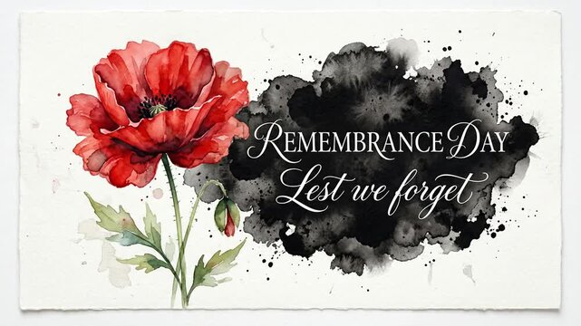 Remembrance Day watercolor illustration with red poppy and calligraphy