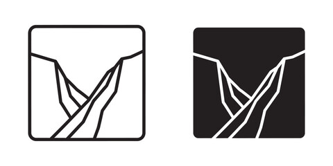 Minimalist Canyon and Mountain Valley Icons Set in Black and White © TofayelStock