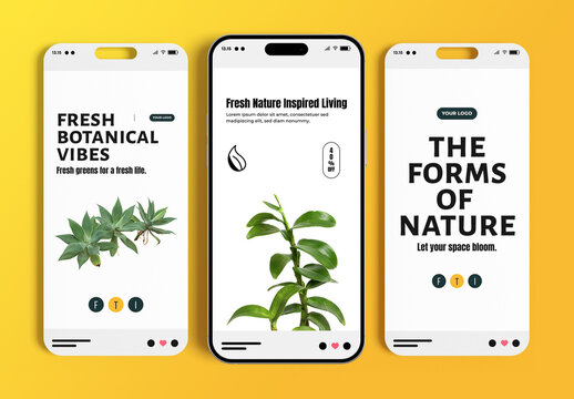 Fresh Botanical Story Post Template Set With Green Plant Design