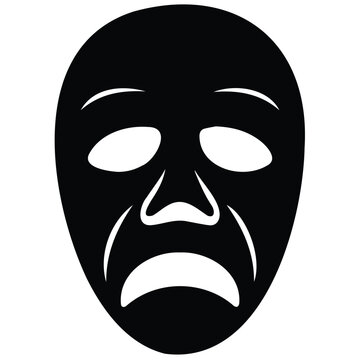Tragedy drama mask silhouette vector illustration expressing sadness for theatrical posters.