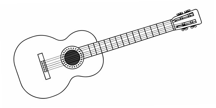 Acoustic Guitar Line Drawing On White Background