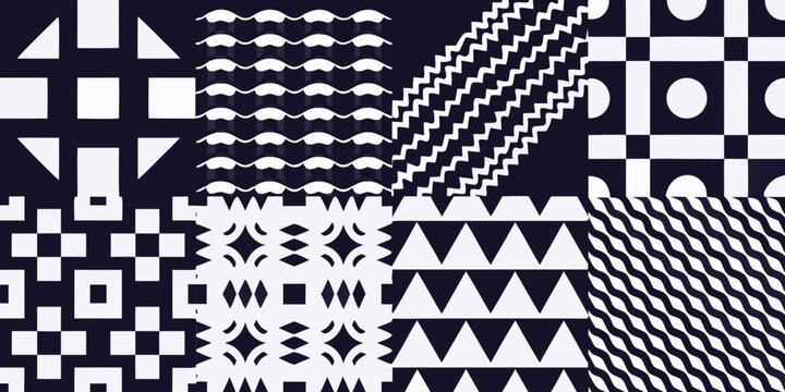 Geometric pattern with waves triangles and squares in black and white