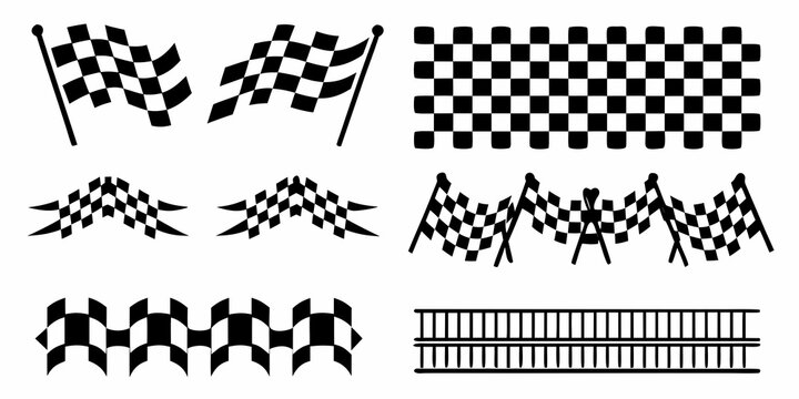 Checkered Flags And Patterns Black And White Vector Illustration