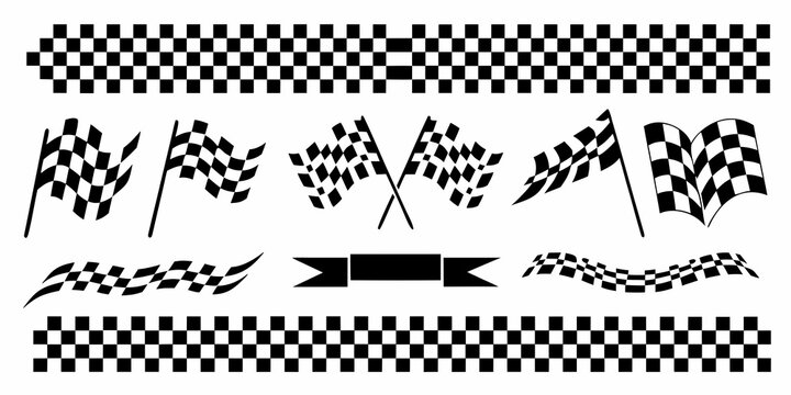 Checkered Flags And Borders Black And White Vector Illustration