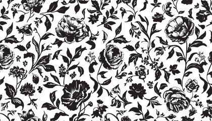 Fototapeta premium Vintage black and white floral seamless pattern sketchy botanical vector