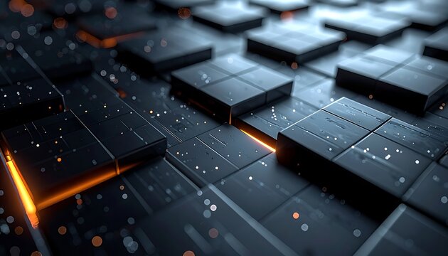 Black squares with orange light technology.