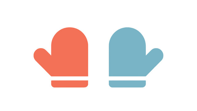 Pair of colorful winter mittens in red and blue for cold weather protection and warmth concept