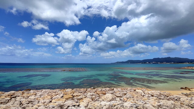 View of the bay from a rocky shore.