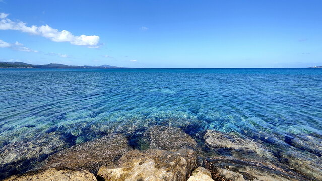View of the open sea from a rocky shore