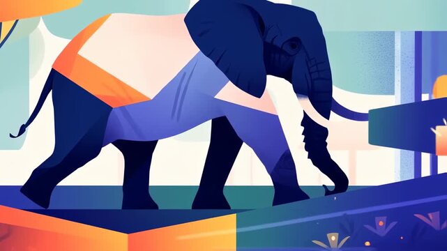 Geometric Elephant Walking on Platform.