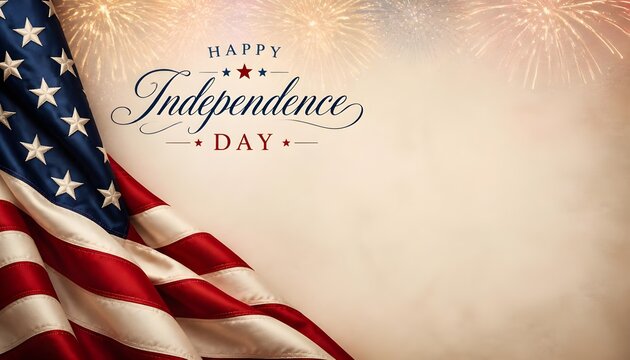 Happy Independence Day greeting with American flag and fireworks symbolizing U.S. patriotism and celebration