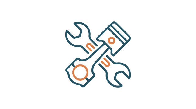 Mechanic Tools and Piston Icon: Automotive Repair, Engine Service, Mechanical Engineering