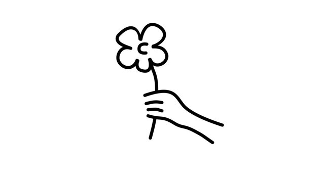 hand giving a flower, symbol of a gift, black isolated vector silhouette