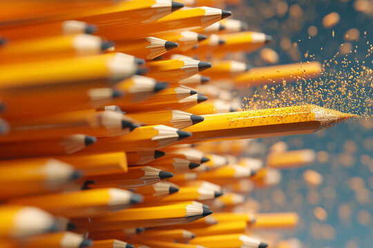 Pencils breaking away from a chaotic pile create a swirling effect in the air, showcasing a unique arrangement of stationary objects in motion Generative AI