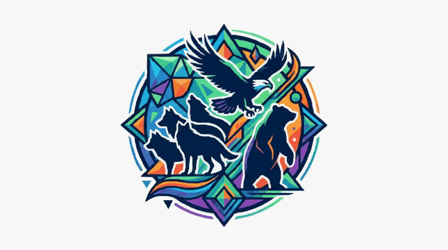 Colorful abstract geometric animal head design illustration.