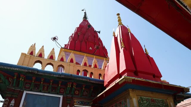 Shri Hanuman Garhi Temple Architecture with Red Shikhara in Ayodhya