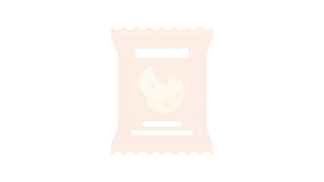  Flat Design Animated Junk Food Packet, Orange Cookie Snack Bag Icon animation on white background