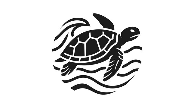 Sea Turtle Swimming in Water, Stylized Silhouette Icon