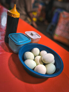 salted eggs at the catfish pecel stall