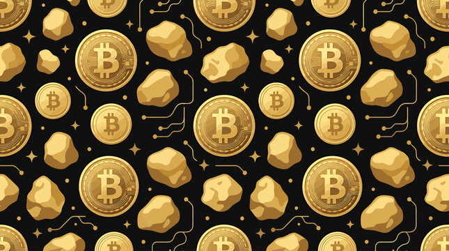 Golden Bitcoin Cryptocurrency Coins Digital.