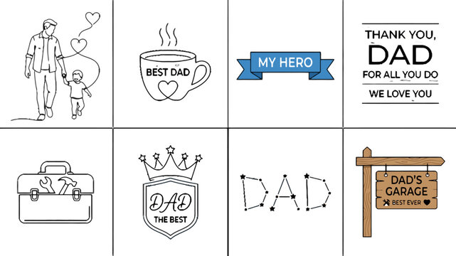 Collection of Line Art Icons for Fathers Day Celebration Featuring Heartfelt Fatherhood Themes