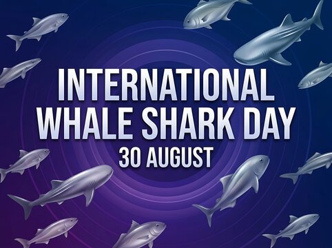Colorful international whale shark day celebration poster with fish and sharks design