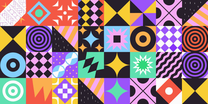 Geometric pattern with colorful squares and circles vector illustration