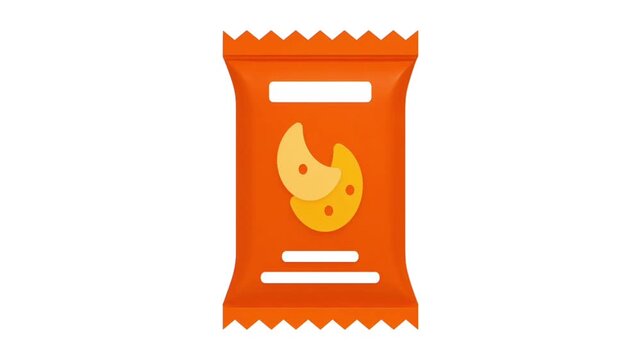  Flat Design Animated Junk Food Packet, Orange Cookie Snack Bag Icon animation on white background