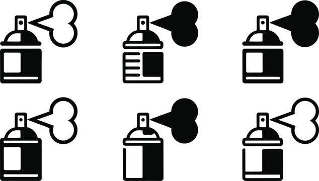 Spray can paint aerosol icon vector set graffiti mist art