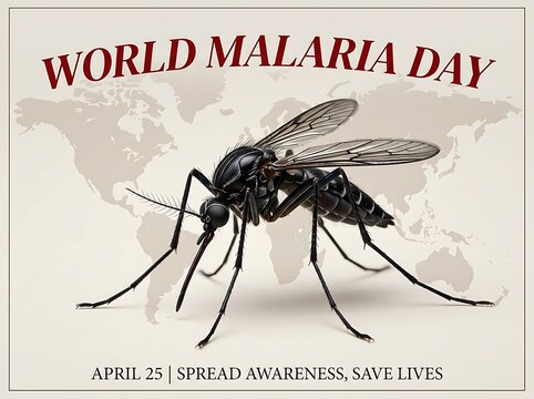 World malaria day awareness poster with mosquito and global map illustration design concept