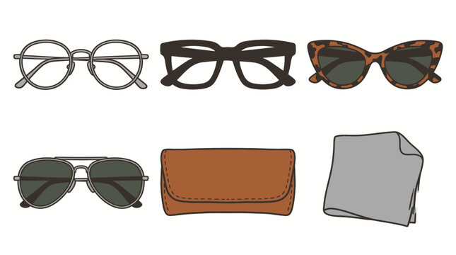 Vector illustration of various glasses and accessories