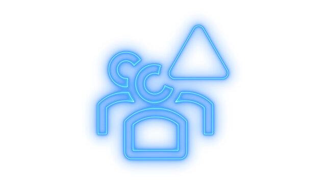Neon blue glowing icon representing creative commons licensing users with copyright symbols and triangle shape for digital rights management isolated on transparent background