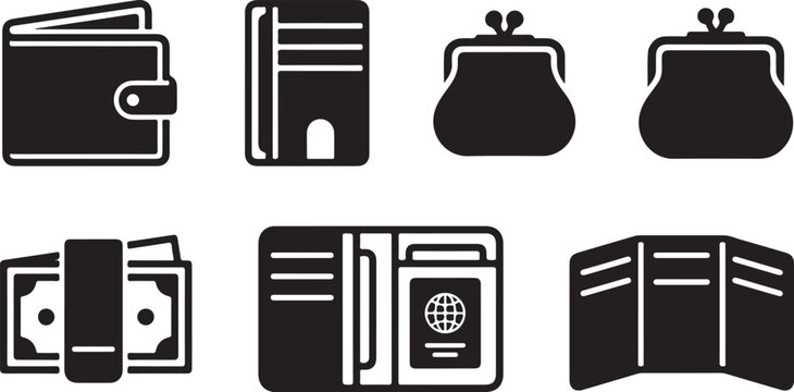Black and white wallet and purse icons set Vector